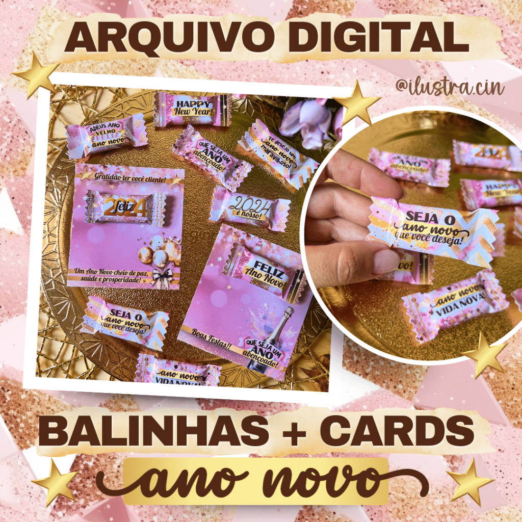 ARQUIVOS DIGITAIS BALINHAS CARDS ANO NOVO Ilustra Cin